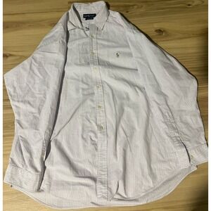 Ralph Lauren Yarmouth LS Button Up 100% Cotton 17 1/2 34-35 Purple/White Striped